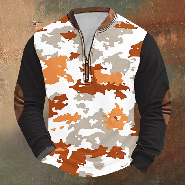 Blusas y camisas de manga larga con cuello redondo para hombre, sudadera con capucha de cuello redondo con cremallera y estampado, sudaderas de manga larga, blusa de poliéster para hombre