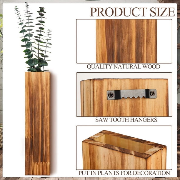 Paquete de 2 Macetas de Madera para Pared, Macetas Colgantes de Madera para Flores Secas y Plantas Artificiales, Jarrón de Bolsillo de Madera