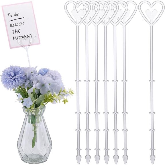 1Set 50Pcs 10" Floral Picks Flower Card Holder Plastic Clear Straight Head Love Heart Cake Photo Holder for Party Valentine's Day Wedding Home Birthday Festivals Bouquet Arrangement Decoration