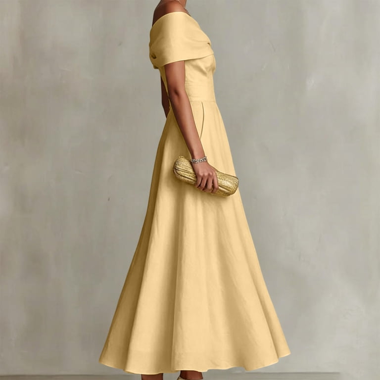 asymmetrical semi formal dress asdoklhq Semi Formal Dresses for Women Wedding Bride Maxi Hem Summer Asymmetrical Neck Splicing Mid Waist A Line Dress Khaki 2X