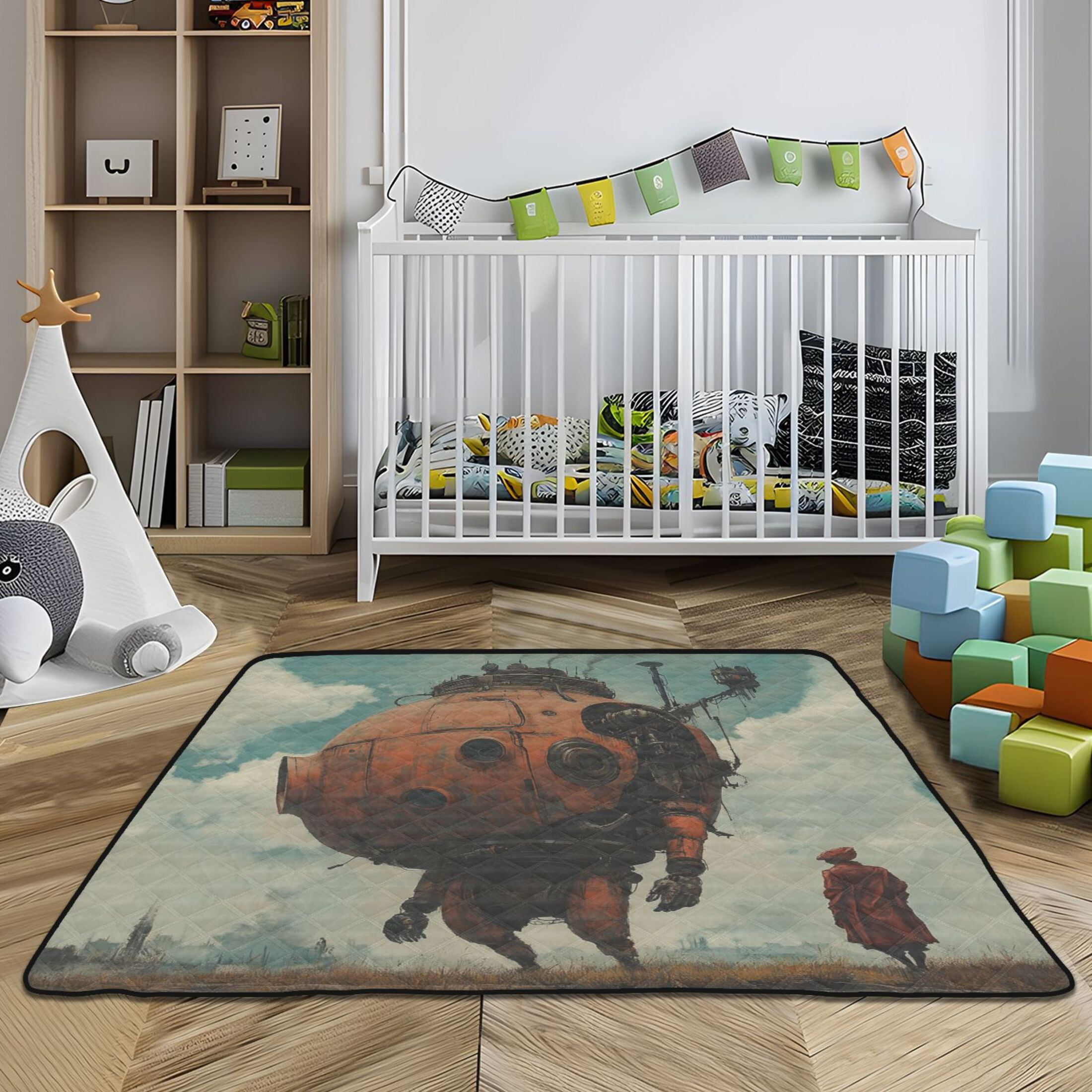 WOBOGO Moving Machine Head Baby Playmats Extra Large Waterproof Rollable Activity Pads for Toddlers 50×50inch