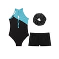 thumbnail image 6 of Aislor Girls Sleeveless Gymnastics Leotard Ballet Dance Unitard with Shorts and Hair Band Set Lake Blue&Black 12, 6 of 7