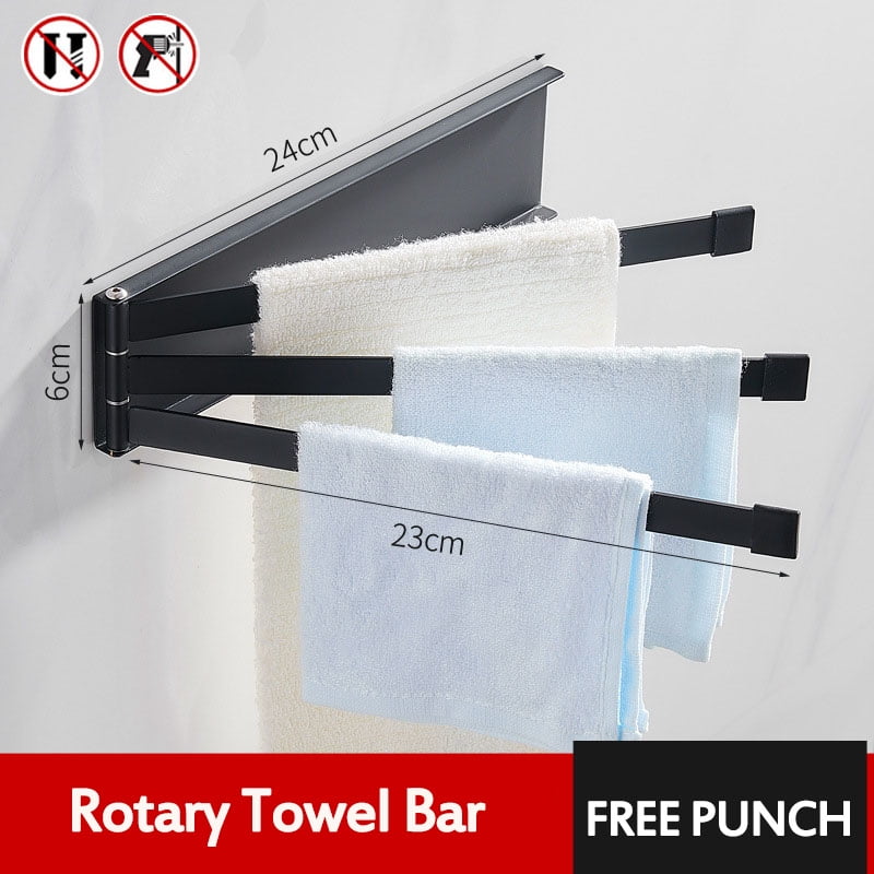Free Punch Towel Rack Black Simple Folding Rotating Activity Wrought