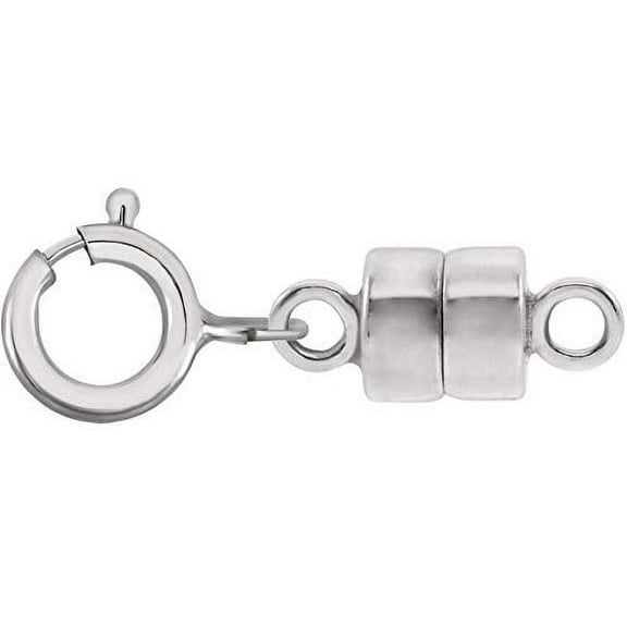 14K White Round Magnetic Clasp Converter With Spring Ring | 15.8Mm X 4.5 Mm | For Necklace Or Bracelet | 1 Piece