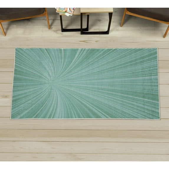 Abstract Art Decorative Rug, Vortex Design with Fireworks Celebration Inspired Concentric Stripes, Quality Carpet for Bedroom Dorm and Living Room, 6 Sizes, Mint Green, by Ambesonne