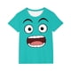 thumbnail image 2 of Blusas y camisas de manga corta con cuello redondo para niños y niñas, color liso, con estampado de expresión linda, manga corta, holgadas y cómodas, blusa para niña, 2 of 6