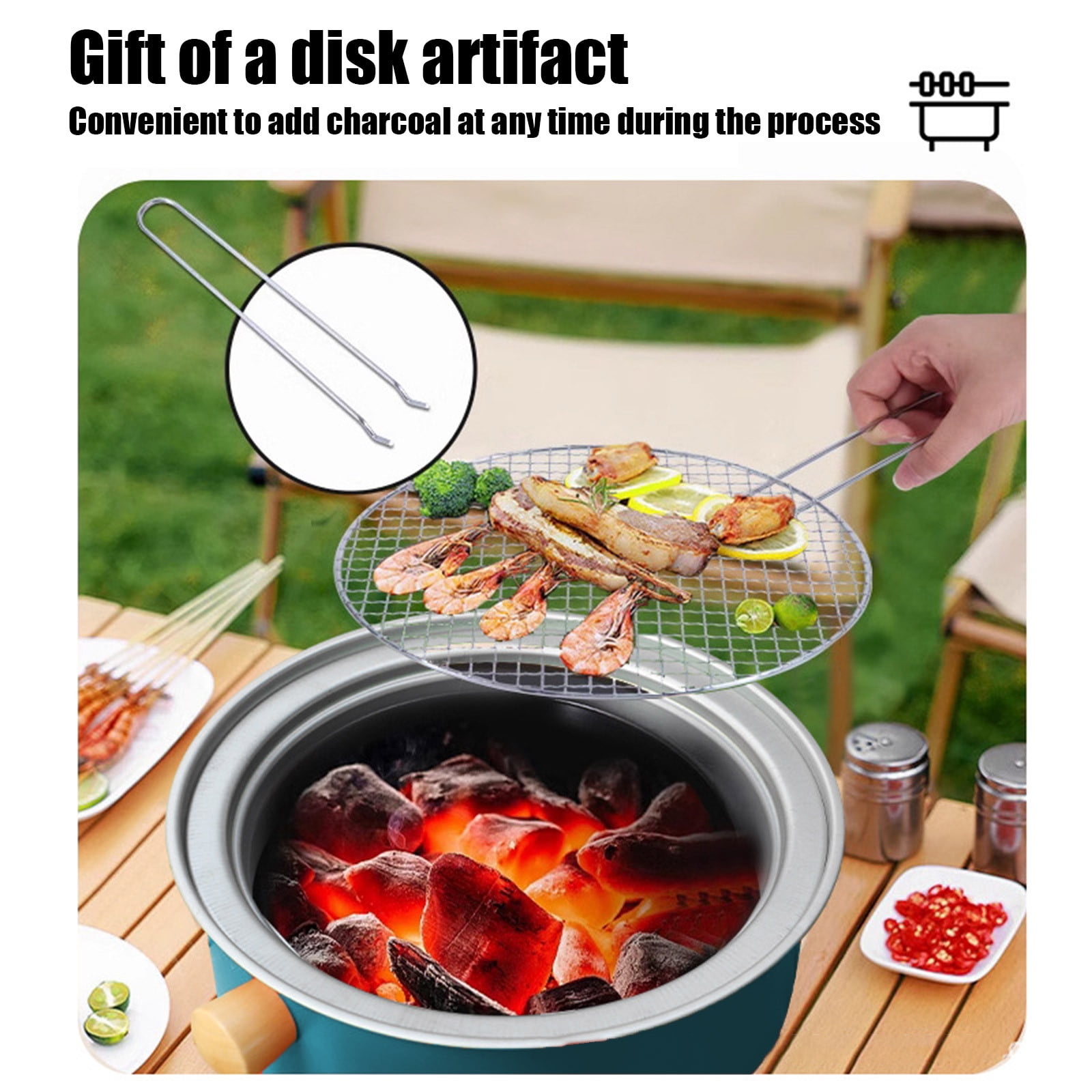 Gnmfd Round Outdoor Barbecue Grill, Portable Charcoal Fire Stove, Iron BBQ Grill for Garden Camping Beach Picnic, Vent Adjustable Cooking Surface, Easy Clean Stove for 3-5 People