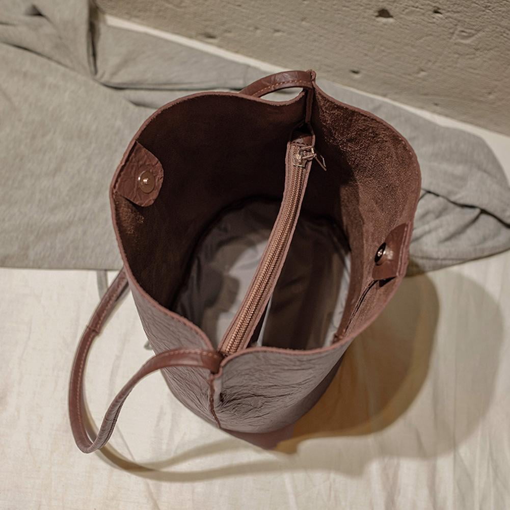 White Leather Bucket Shoulder Bag Bucket Handbag Brown Cross Body Barr