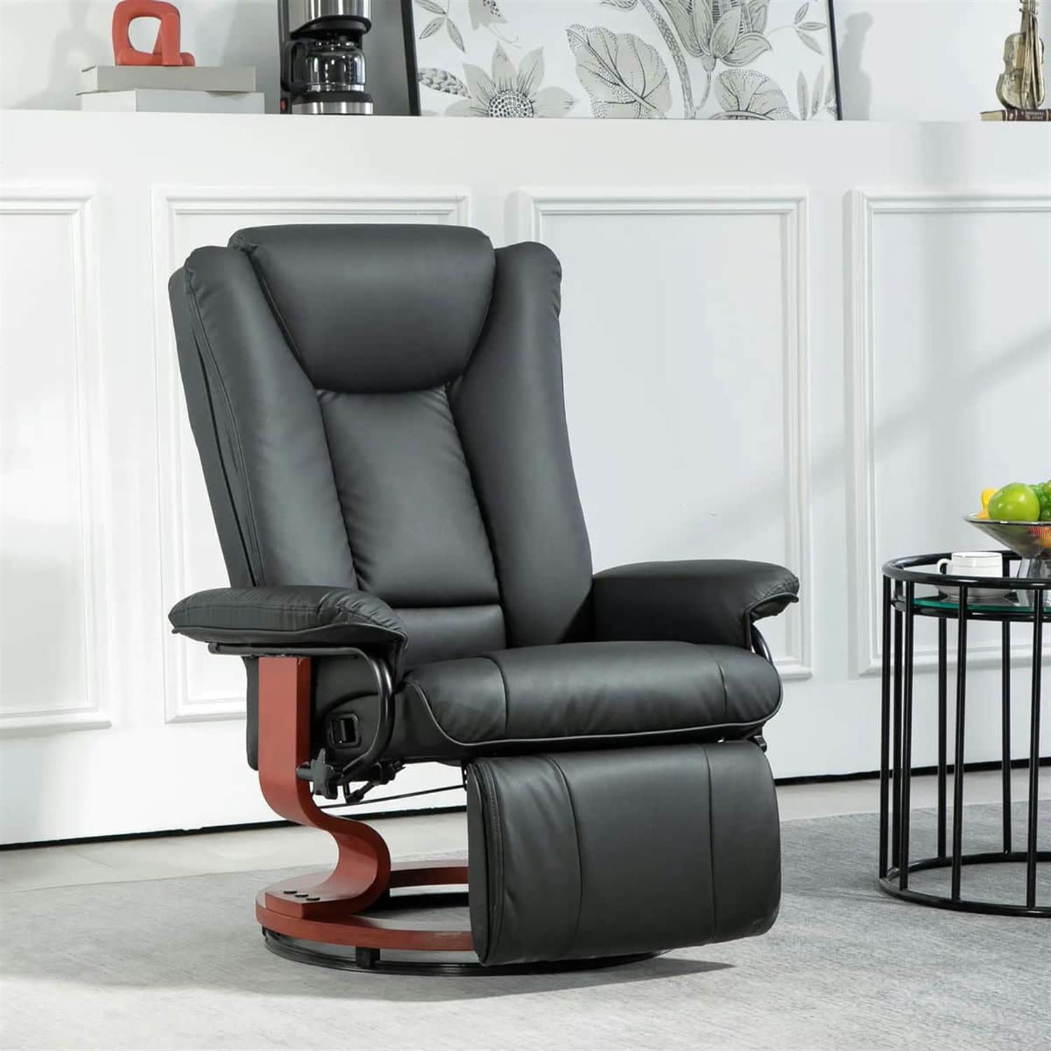 Demi Bonn 40" Modern RV Recliner, High-Quality PU Leather Swivel Armchair with Footrest for Living Room, Black