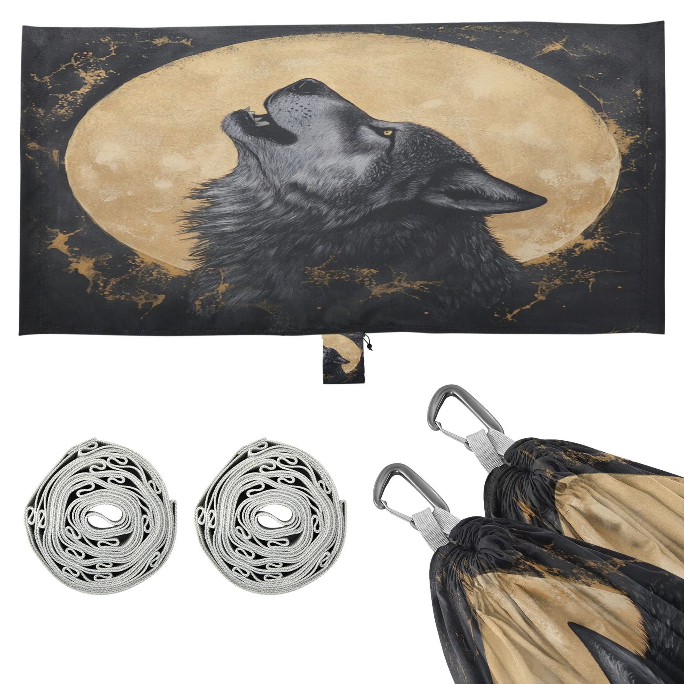 Hammock Camping Hammock Nylon Portable Hammock Travel Camping Hammock Gray Wolf under The Moon
