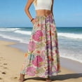 thumbnail image 5 of LWavelet Women's Vintage Floral Print Tiered Maxi Skirt, Elastic Waist with Pockets, Boho Spring & Easter Long Skirt Purple Pink 2XL, 5 of 6