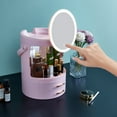 thumbnail image 4 of VECELO 360 Rotating Makeup Organizers, Desktop Cosmetic Storage Box with LED Lighted Mirror, Anti Dust and Waterproof Skin Care Cosmetic Display Cases with Lid and Drawers, Pink, 4 of 7