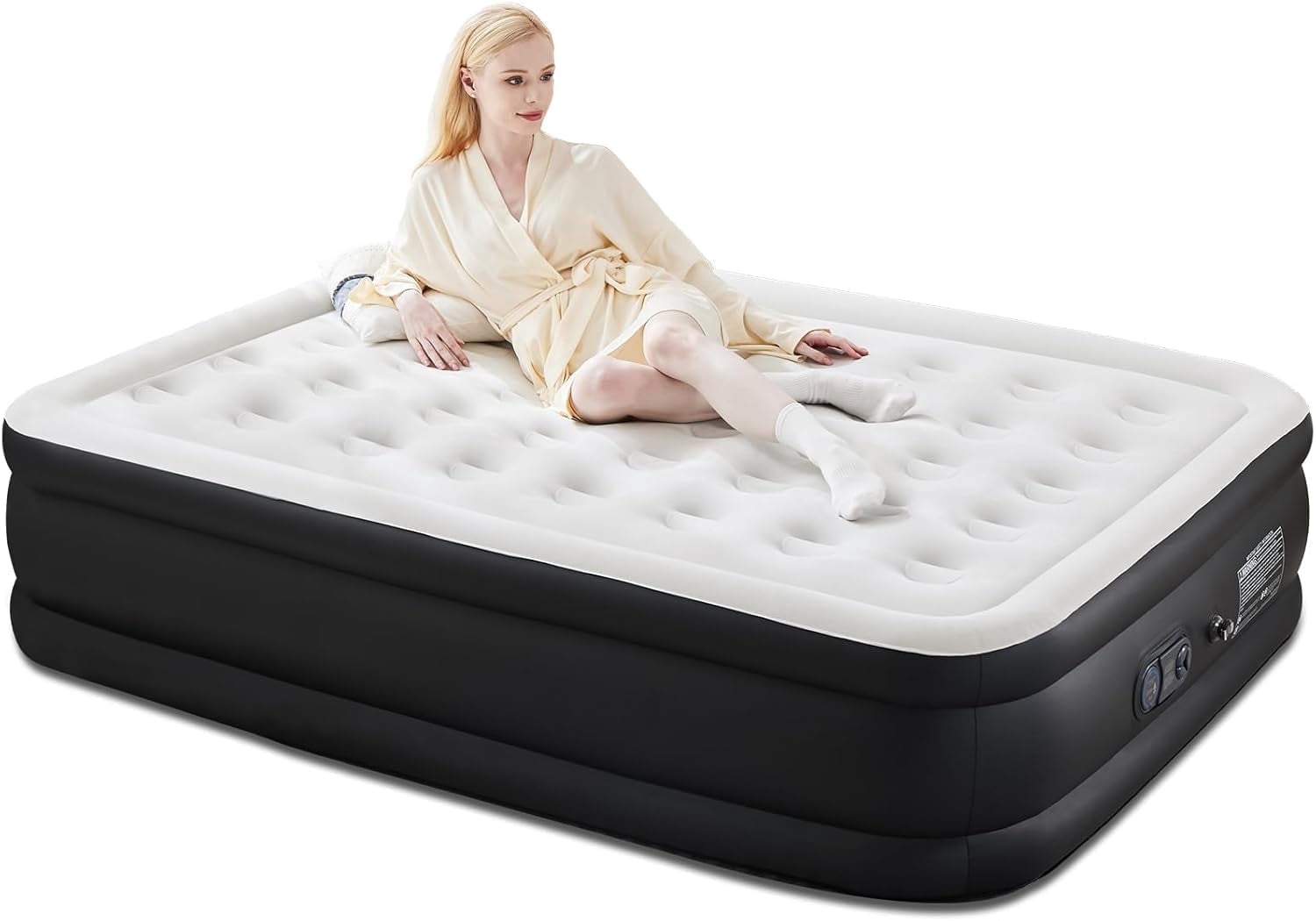 Air Mattress Queen with Built in Pump, 22 Inch Elevated Quick Inflation/Deflation Inflatable Beds, High Durability Blow Up Mattresses for Camping, Indoor Colchon, Guests Air Bed, Black
