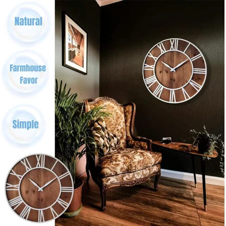 24 Inch Thicken & Heavy Large Metal Wall Clocks for Living Room Decor Large Decorative Clock Oversized,Big Roman Numeral Non Ticking
