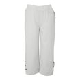 thumbnail image 3 of Chroia Women High Waisted Button Slit Linen Pants, 2026 Straight Leg Solid Elastic Drawstring Cropped Casual Trousers, 3 of 9