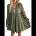 thumbnail image 1 of Vestidos Cortos de Larga para Mujer, Cuello en V, Informales, Holgados, con Vuelo, con , Estilo Bohemio para Vacaciones, para Otoño Verde M, 1 of 10