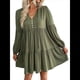 thumbnail image 1 of Vestidos Cortos de Larga para Mujer, Cuello en V, Informales, Holgados, con Vuelo, con , Estilo Bohemio para Vacaciones, para Otoño Verde L, 1 of 10