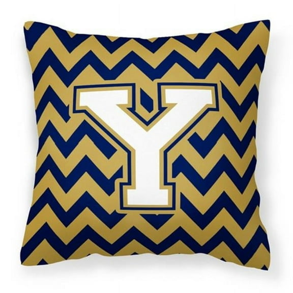 Carolines Treasures CJ1057-YPW1414 Letter Y Chevron Navy Blue & Gold Fabric Decorative Pillow
