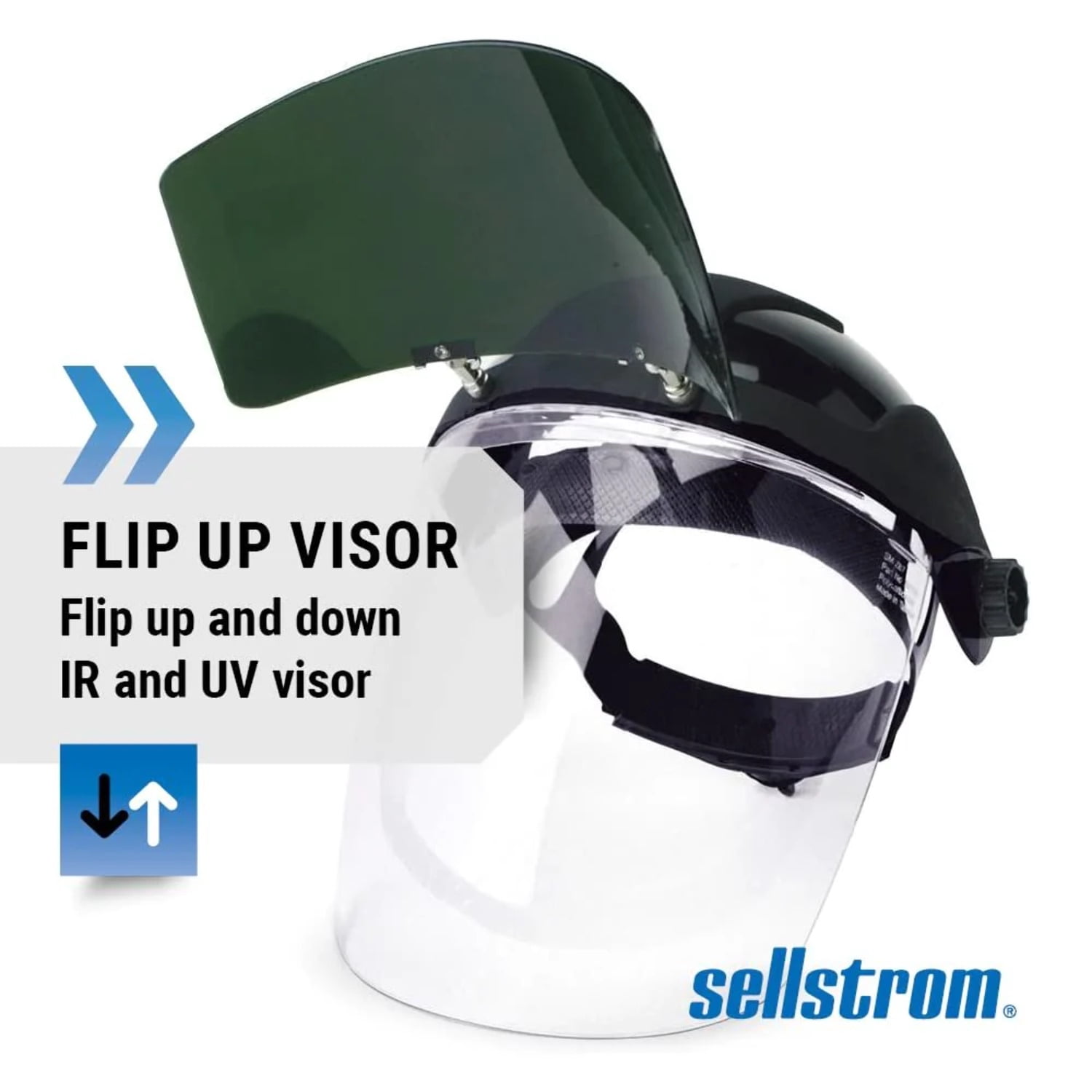Sellstrom Face Shield - DP4 Series - 9" x 12.125" x 0.060" Window - Clear AF with Shade 8 IR Flip Visor - Ratcheting Headgear