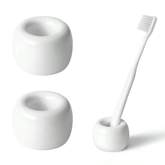 Mini Ceramic Toothbrush Holder for Bathroom - White Small Countertop Organizer, Easy Clean Toothbrush Stand, Suit for Electric Toothbrush Head, Pens & Coffee Spoon, Pack of 2