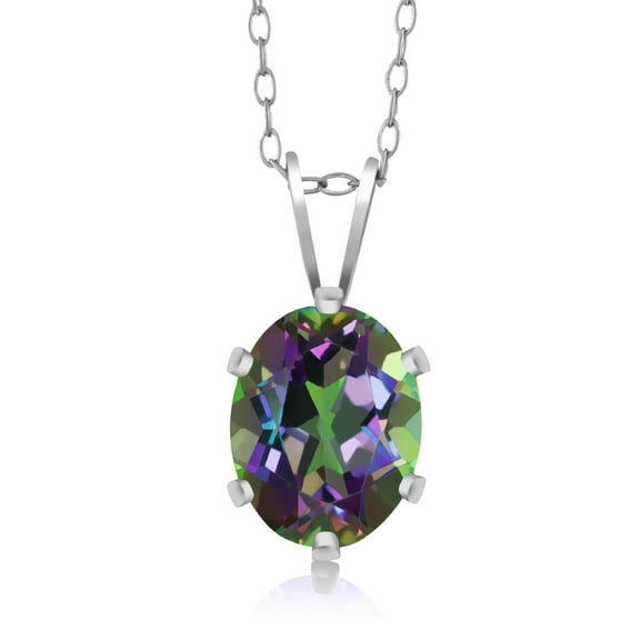 Gem Stone King Mystic Topaz Oval Green 925 Sterling Silver 8X6MM Pendant 1.35 Ct with 18 inches Chain