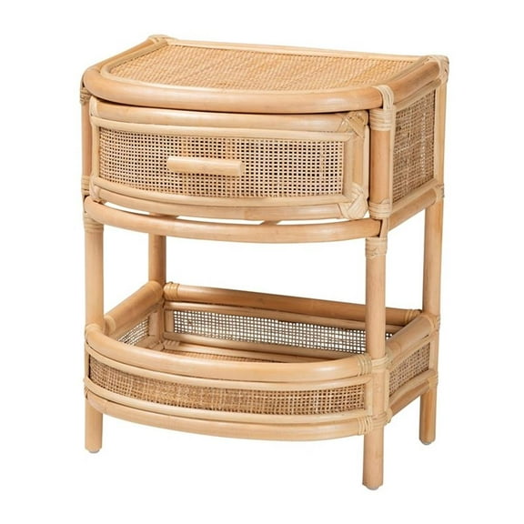Bowery Hill Modern Bohemian Natural Rattan 1-Drawer Nightstand