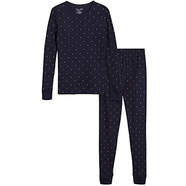 Rene Rofe Girls Thermal Underwear Set 2 Piece Waffle Knit Top and Long  Johns 2T-16 , Size 2T, Navy with Pink Dots