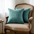 thumbnail image 2 of COOKCOK Chenille Throw Pillow Covers 18x18 Inch Set of 2, Thick Textured Farmhouse Decorative Pillow Cases for Couch Sofa Bed Living Room, Teal, 2 of 8