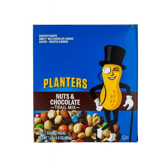 Planters Trail Mix, Nuts & Chocolate, 1.7-Ounce Tubes (Pack of 18)