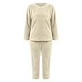 thumbnail image 6 of siminsem Women's Pajama Set 2 Piece Soft Fleece Flannel Warm Winter Sleepwear Long Sleeve V-Neck Top and Pants Cozy Plush Loungewear with Pockets Christmas Gift for Her, Beige,L, 6 of 6