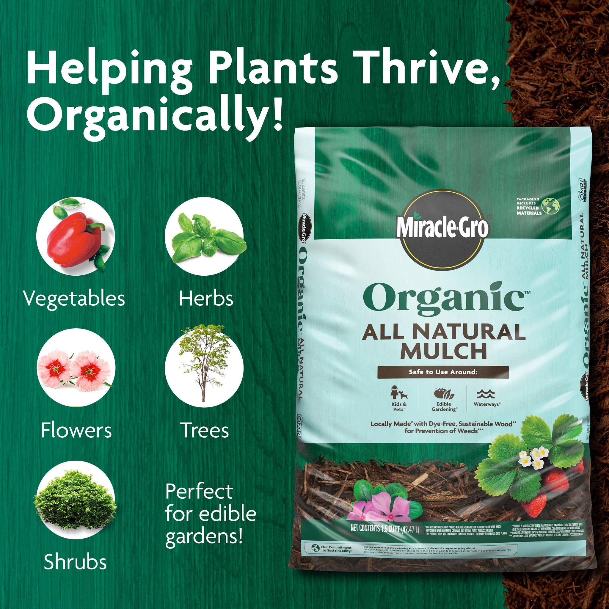 Miracle-Gro Organic All Natural Mulch, OMRI Listed, 1.5 cu. ft.