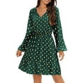 thumbnail image 1 of PENGXIANG Robes d'Invité de Mariage pour Femmes Automne Manches Longues à Volants Taille Haute Col en V à Nouer à Pois Robe Mini Évasée, 1 of 6