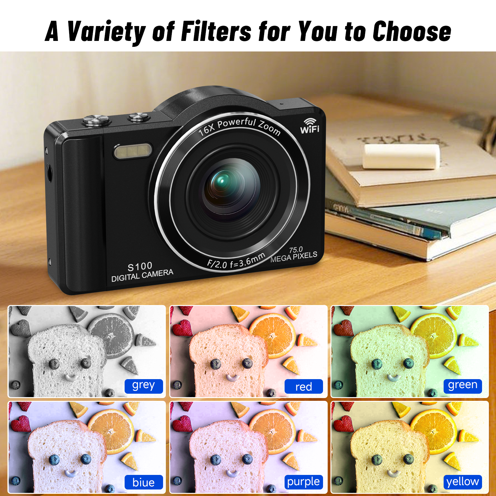 Saneen Digital Camera 4K 75MP Dual Camera for Youtube 2.8'' Vlogging Cameras 16X Digital Zoom 32GB Card Mini Cameras for Teens Black