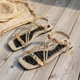 thumbnail image 4 of Beach Sandals Women Braided Band Square Open Toe Slingback Flat Shoes Casual Nonslip Bohemian Beaded Walking Shoes Khaki Size 6.5, 4 of 6
