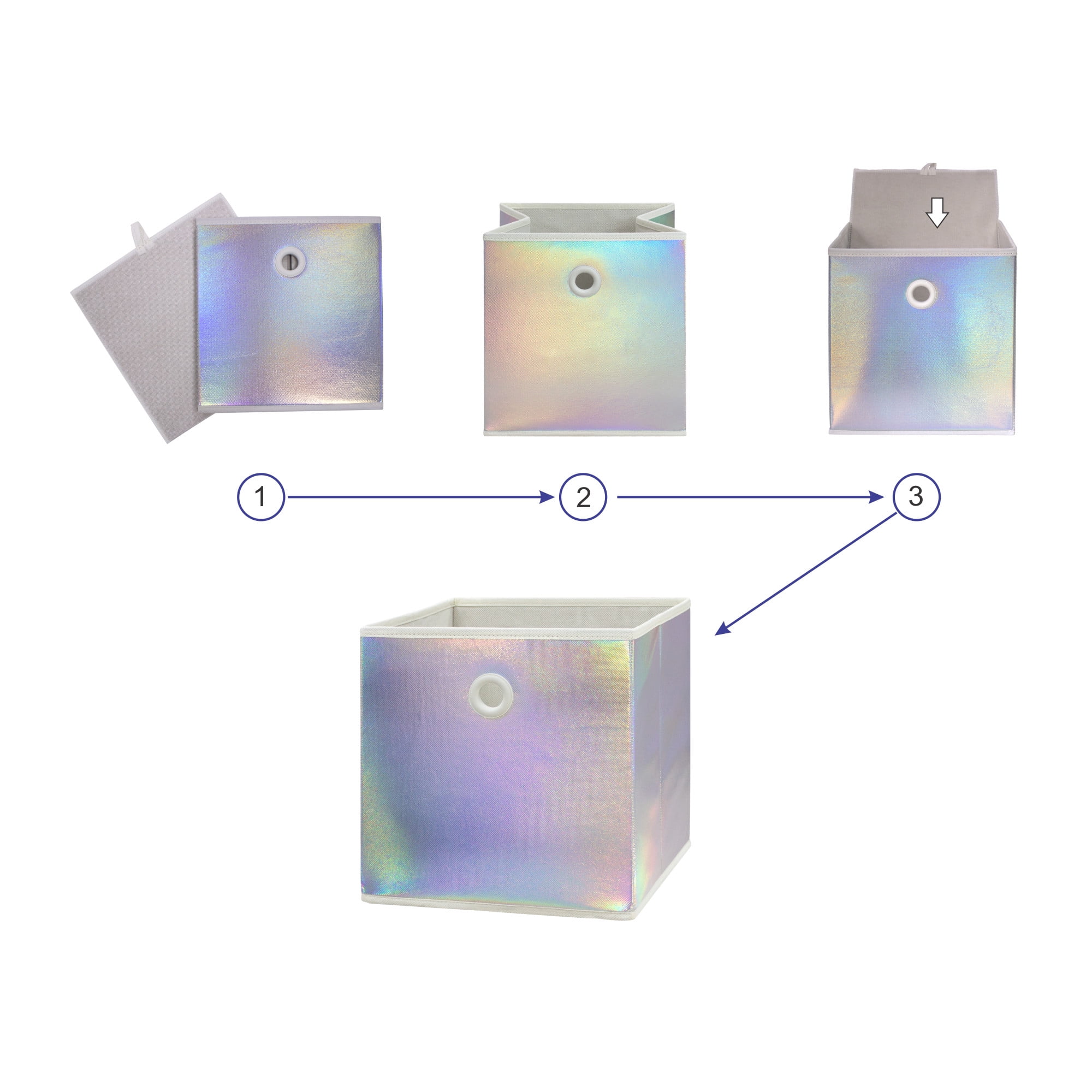 (2 pack) Your Zone Kids Collapsible Fabric Storage Bin, Iridescent, 10.5 in x 10.5 in x 10.75 in
