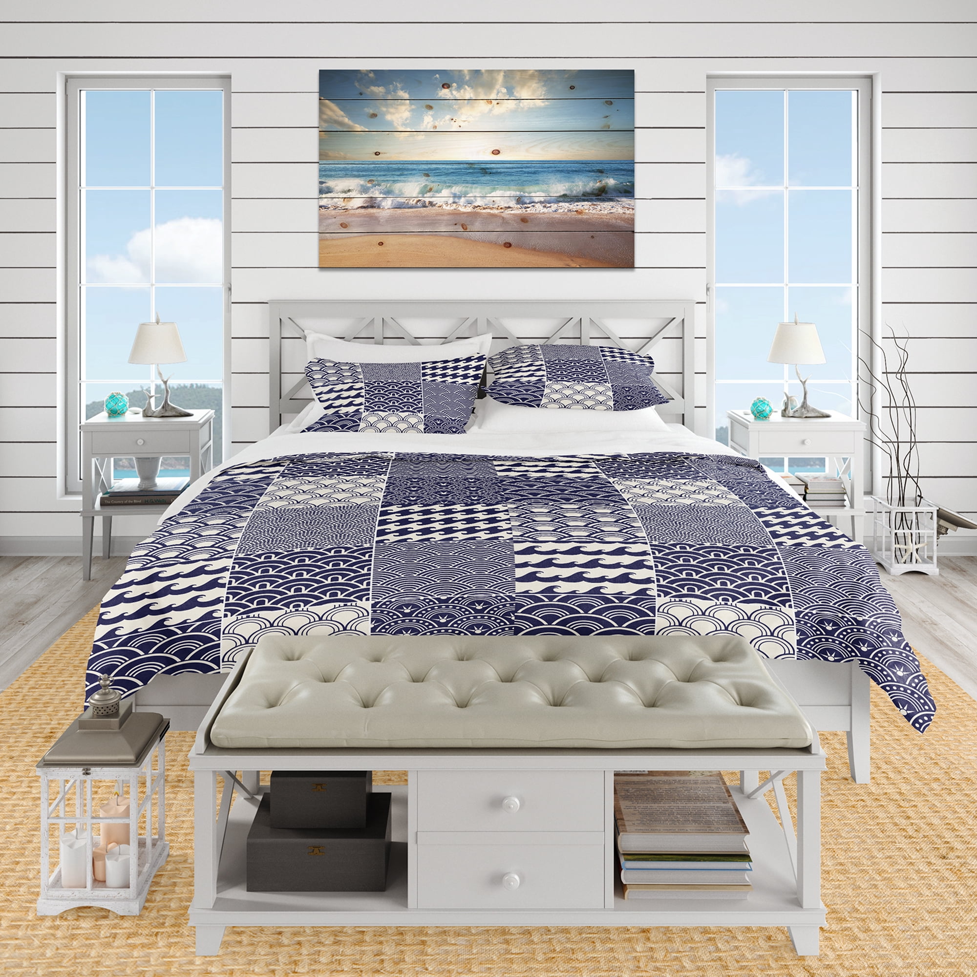 Designart 'Japanese Ocean Wave Pattern' Costal Duvet Cover Set