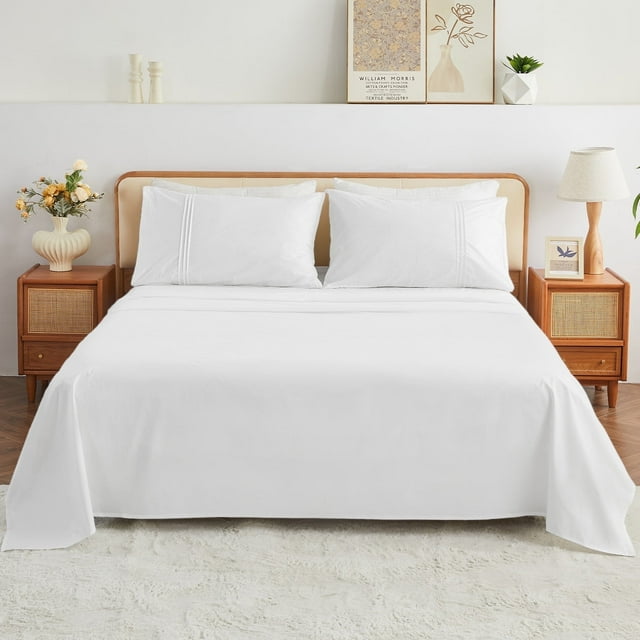 Kingrest 100% Algodón Juego de Sábanas de 4 Piezas para Cama California King, Bolsillos Extra Profundos para 40cm, Ultra Suave y Transpirable
