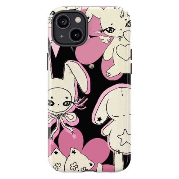 Cute Pink Bunny Cartoon Phone Case, Kawaii Pastel Goth Soft Protective Cover for iPhone 17 16 15 14 13 12 11 Pro Max Plus Mini