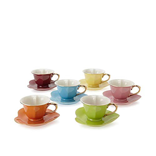 Set of 6 Assorted/Gold Classic Coffee & Tea Inside Out Heart Cups & Saucers 3 Oz. 