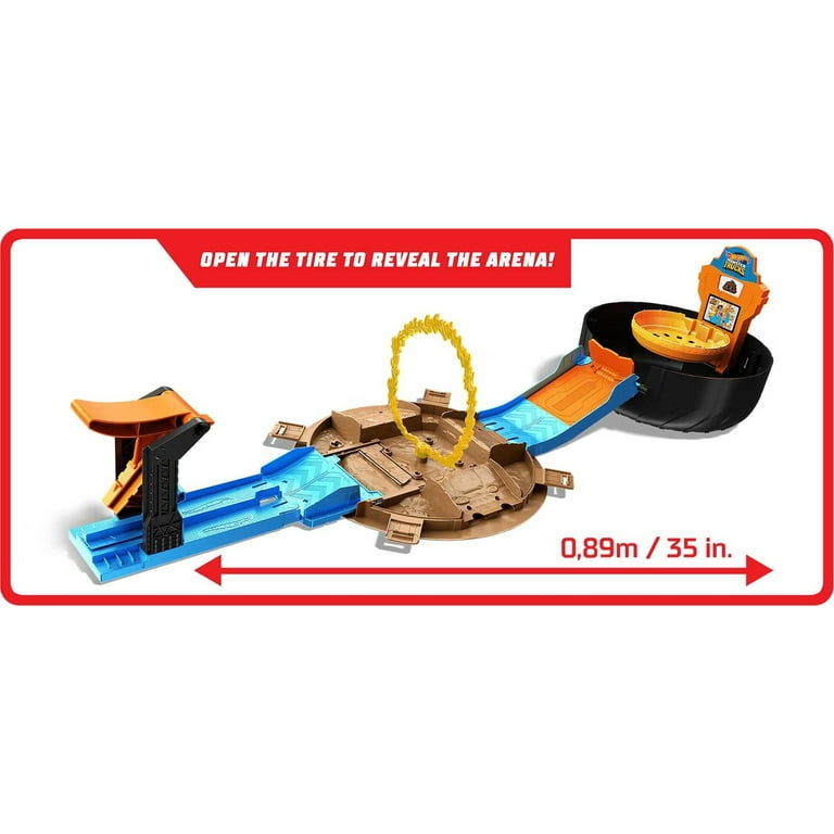 Hot Wheels Monster Trucks Stunt Tire Playset with 1 64 Scale Toy Car Tiger Shark Truck