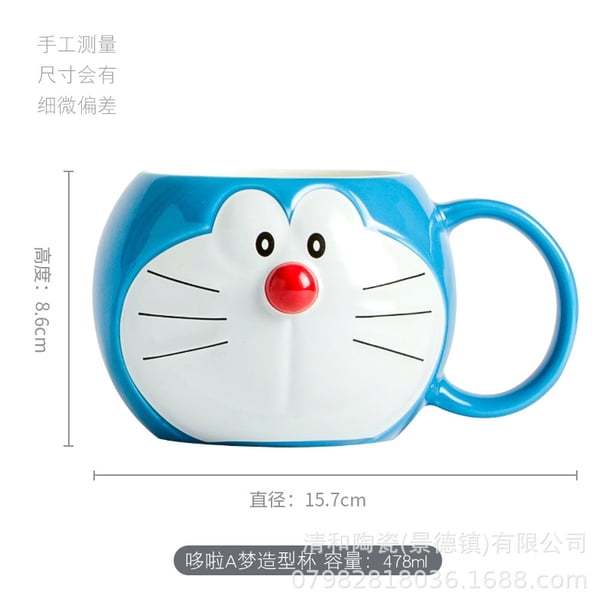 Taza de Doraemon con tapa original, taza de cerámica azul con diseño de gato, regalo de cumpleaños y vacaciones para niños y niñas