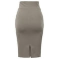 thumbnail image 3 of A2Y Women's Basic Solid Ponte Knee Length Slit Techno Span High Waist Pencil Skirt Mocha S, 3 of 3