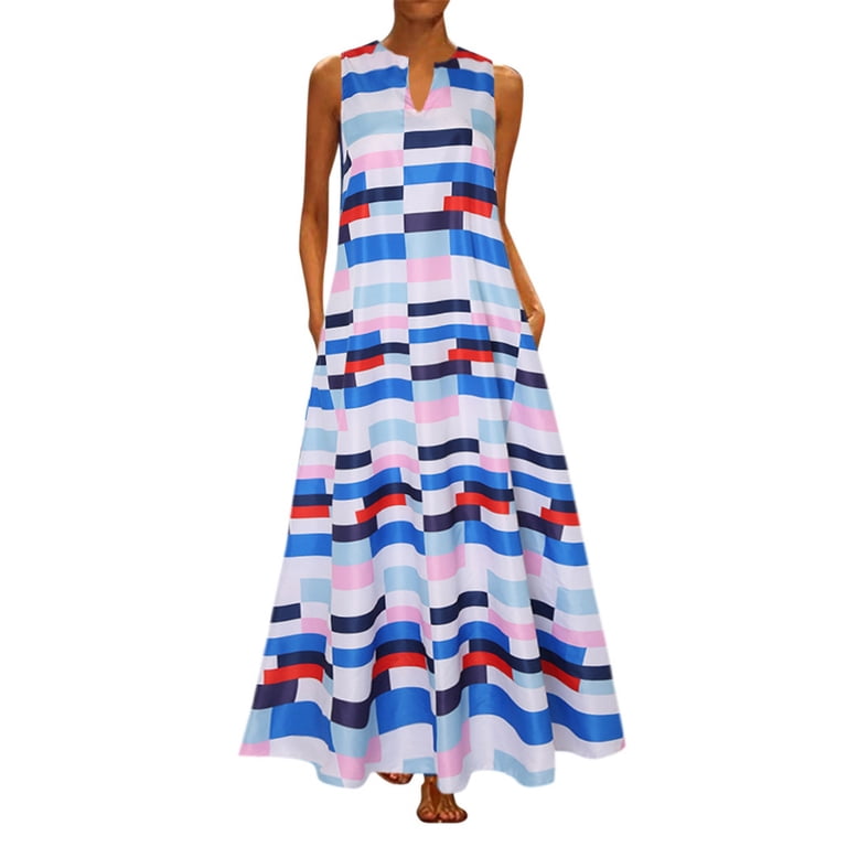 DailyTrove Women's Striped Tiered Maxi Dress, Sleeveless, Casual Festival &  Beach Wear, Lightweight Rayon Blend, Flowy Hem - Walmart.com