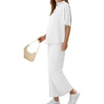 thumbnail image 3 of Women 2 Piece Outfits 3/4 Batwing Sleeve Pullover Tops and Wide Leg Pants Casual Lounge Set, 3 of 6
