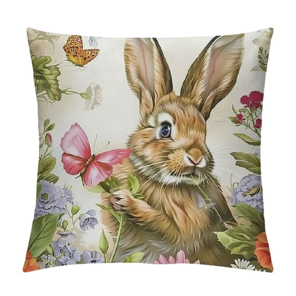 PHYHOO  Easter Bunny Throw Pillow Covers Rabbit Floral Spring Decorative Pillows for Couch Sofa Garden Patio Spring Decor