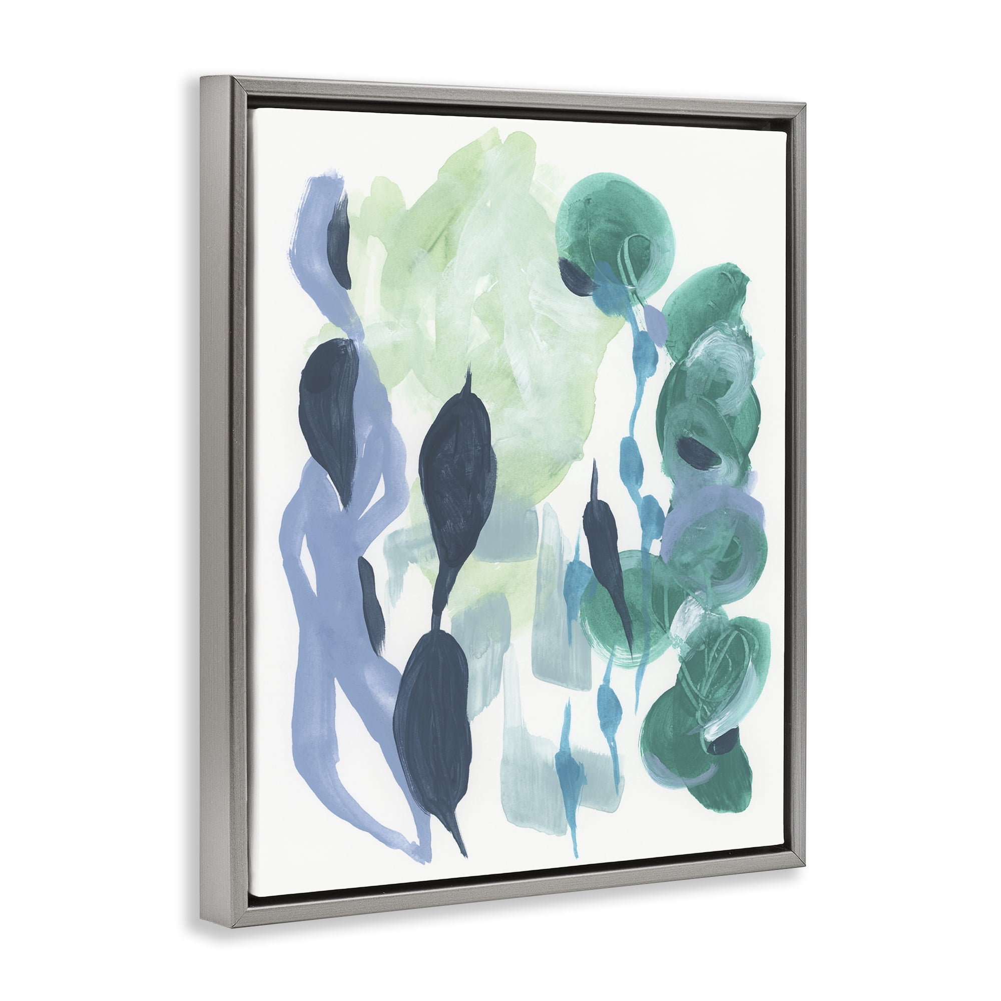 Stupell Industries Symbolic Leafy Paint Shapes Abstract Painting Gray Floater Framed Canvas Art Print Wall Art, 25 x 31