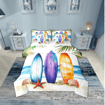 Erosebridal Marine Surfing Starfish Bedding Sets Twin Size,Blue Purple Comforter Sets with Sheets,Ocean Decor,Breathable,7pcs