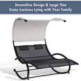 thumbnail image 2 of SUNCREAT Outdoor Double Chaise Lounge Chair with Canopy & Wheels & Headrest Pillows, Black, 2 of 9