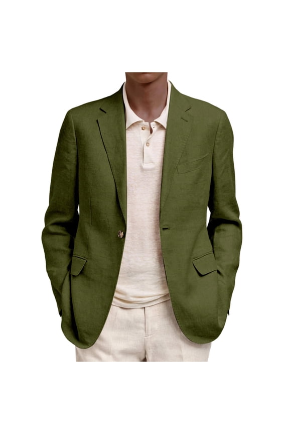 Casual Blazer Men Classic Business Elastic One Button Suit Jacket Trendy Herringbone Slim Fit Long Sleeve Collared Sport Coat Army Green M