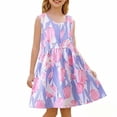 thumbnail image 2 of SGFCWSX Girls Summer Dress Sleeveless Crew Neck Floral Print A Line Casual Daily Playwear Beach Holiday Party Dresses Multicolor Size 10 Years, 2 of 5
